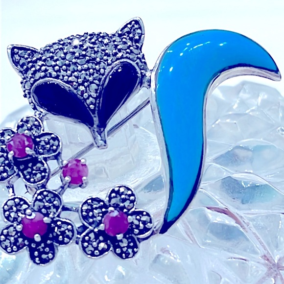 Ruby Turquoise Onyx 14KGP Brooch - Picture 3 of 6